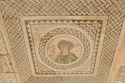 Kourion, Eustolios house, Mosaic with picture of Ktisis House, Mosaic
Date: CE_0001c-CE_0365c
Category: Byzantium
Institution:
Place of discovery: Kourion
Collection: Livius
