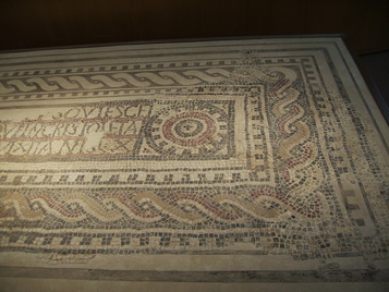 Emporiae, Mosaic with Roman Christian inscription Inscription (Latin), Mosaic
Date: CE_0420c-CE_0425c
Category: Christianity, Roman Empire
Institution: Empúries, Church of Sta Margarida
Place of discovery: Emporiae
Collection: Livius