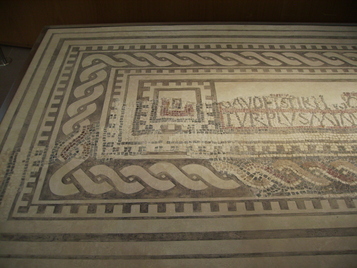 Emporiae, Mosaic with Roman Christian inscription Inscription (Latin), Mosaic
Date: CE_0420c-CE_0425c
Category: Christianity, Roman Empire
Institution: Empúries, Church of Sta Margarida
Place of discovery: Emporiae
Collection: Livius