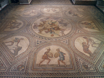 Gladiator mosaic floor, 3rd century AD, Römerhalle, Bad Kreuznach