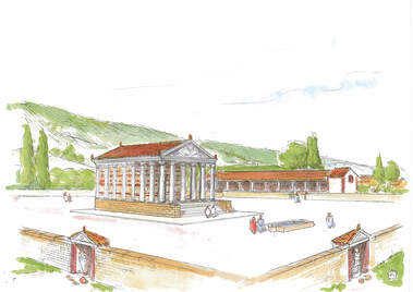 Temple de Cherré Proposition de restitution du grand temple de Cherré. Dessin original de Pascal Mariette.