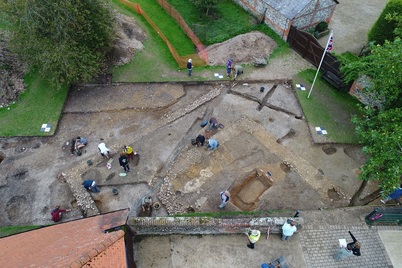 Aerial view of the temple site in Calleva Attrebatum