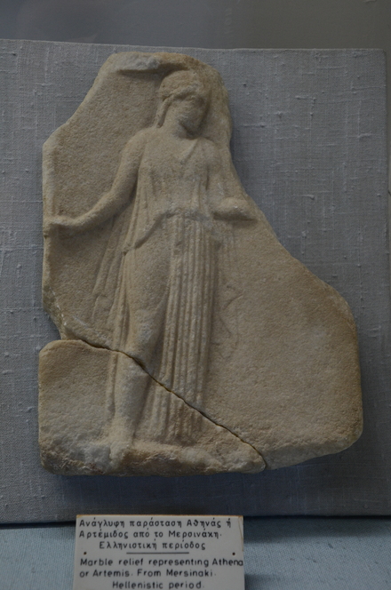 Mersinaki, Marble Hellenistic relief representing Artemis or Athena