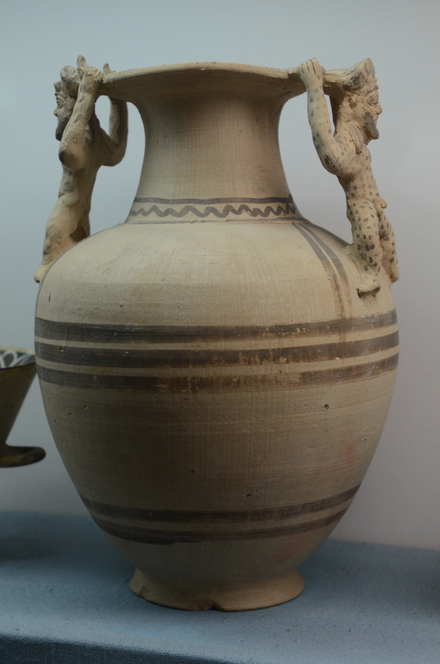 Ionian amphora with handles in the shape of satyrs