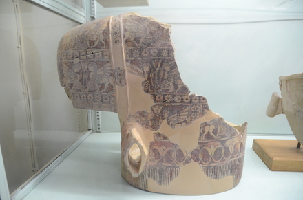 Terracotta linothorax with painted sphinxes