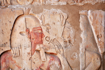 Abydos, Temple of Sety I, Relief with gods with blessing with an ankh