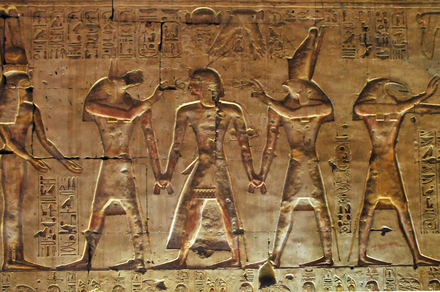 Abydos, Temple of Sety I, Relief with Toth and Horus