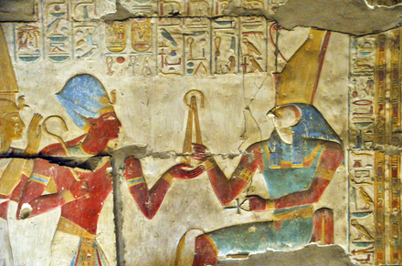Abydos, Temple of Sety I, Relief with pharaoh offering to Horus