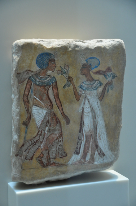 Amarna, Painting of Akhenaten (Amenhotep IV) and his wife Nefretite