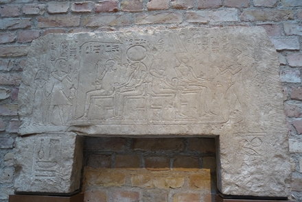 Memphis, Relief of Tut-anch-amun and his wife Anch-esen-amun in praying posture for Amun and Mut on the right and Ptah and Sachmet on the left