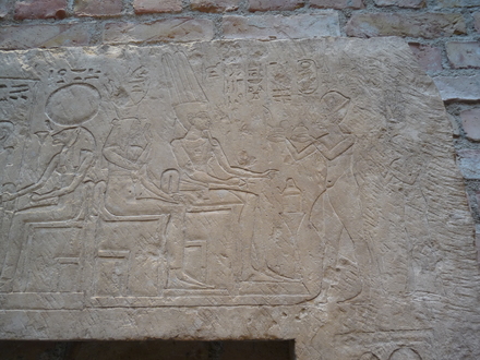 Memphis, Relief of Tut-anch-amun and his wife Anch-esen-amun in praying posture for Amun and Mut on the right and Ptah and Sachmet on the left