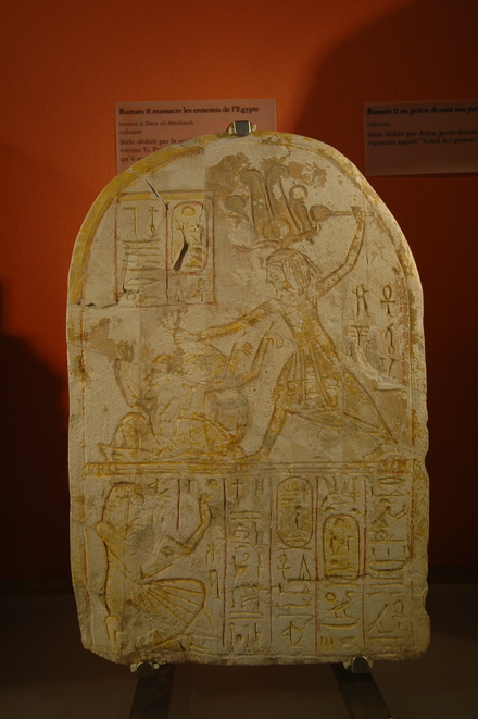 Thebes, Deir el-Medina, Stela with Ramesses II executing POWs