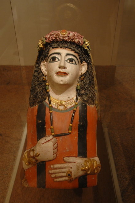 Meir, Mummy mask of a woman with a jeweled garland