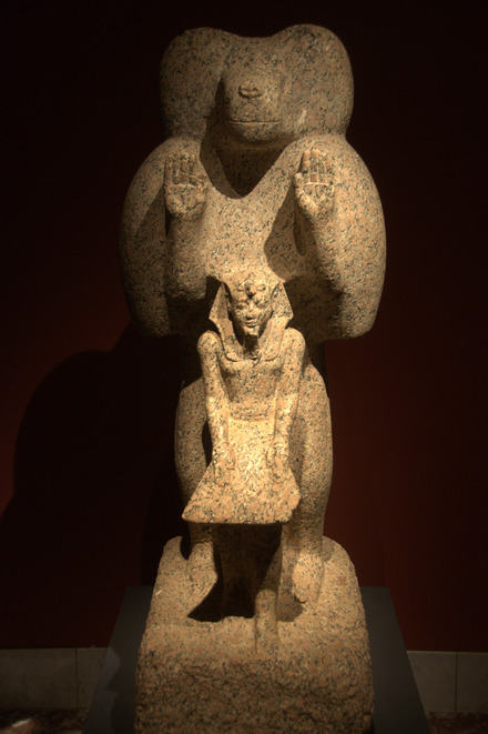 Statue of a baboon protecting Amenhotep II