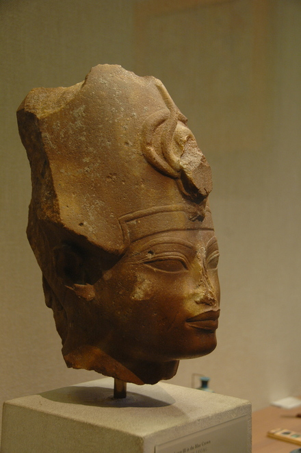 Head of Amenhotep III wearing the blue crown