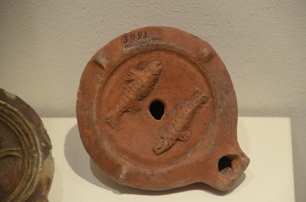 Strasbourg, Koenigshoffen, oil lamp with fishes