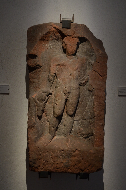 Reichshoffen, Relief de Mercury, carrying a caduceus and a bourse, accompagnied by a goat and a rooster