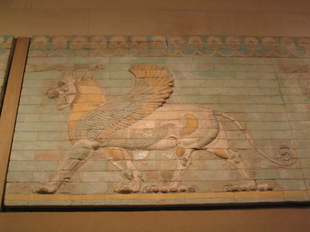 Susa, Achaemenid Palace, Glazed relief of a winged lion with bull's horns