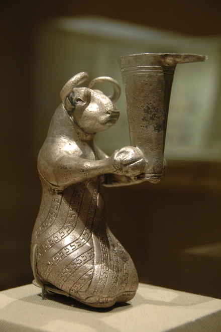 Proto-Elamite silver bull with a spouted vessel