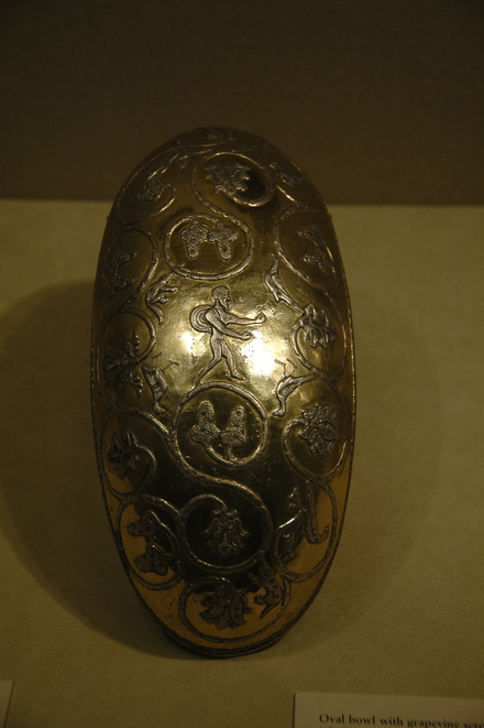 Sasanian oval bowl with grapevine scrolls