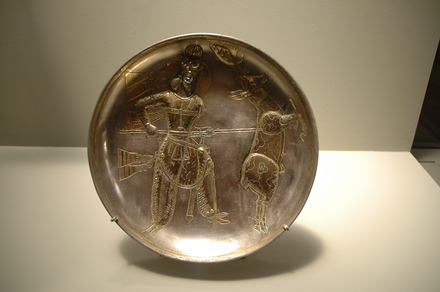 Sasanian plate with king Yazgerd I hunting a boar
