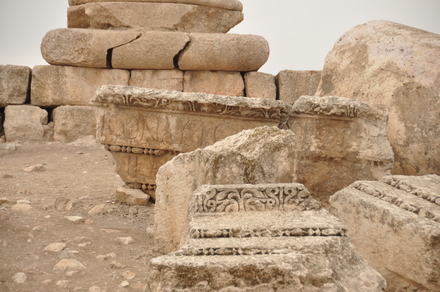 Amman, Citadel, Temple of Hercules, remains of base and frieze with Greek inscription