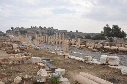 Gadara, Roman east-west mainstreet (decumanus), remains of baths