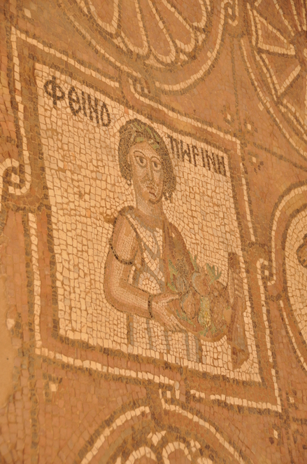 Petra, Byzantine church, Mosaic presenting a male with basket of fruits