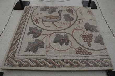 Qam, Mosaic with leaves and grapes of the vine and a  duck