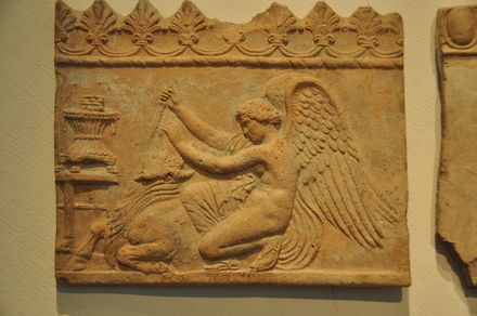 Campana plate (terracotta with remains of paint) showing Victory slaying a bull