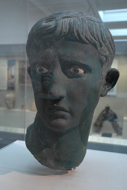 Bronze head of August with eyes inlaid with glass pupils set in metal rings, called August Meroë