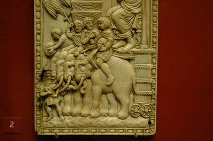 Diptych with the deification of a pagan figure, problaby Q.A. Symmachus, sitting on an elephant
