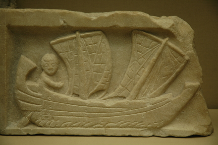 Relief of a Roman boat with helmsman