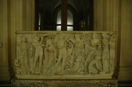 Sarcophagus with a musical contest btween Apollo and the satyr Marsyas