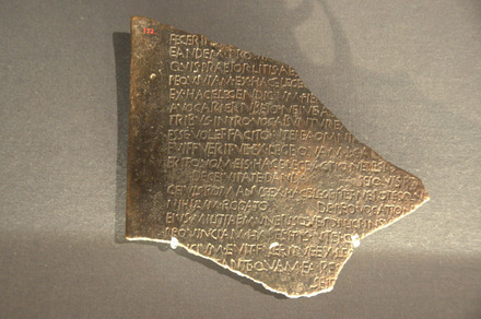 Fragment of a tablet with text of lex acilia and lex agraria