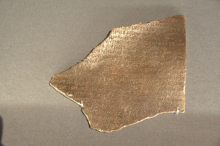 Fragment of a tablet with text of lex acilia and lex agraria