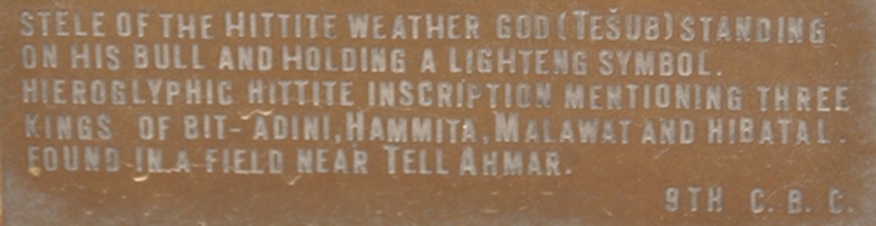 Til Barsip, Stele with relief of Teshub, the Hurian god of storm and sky