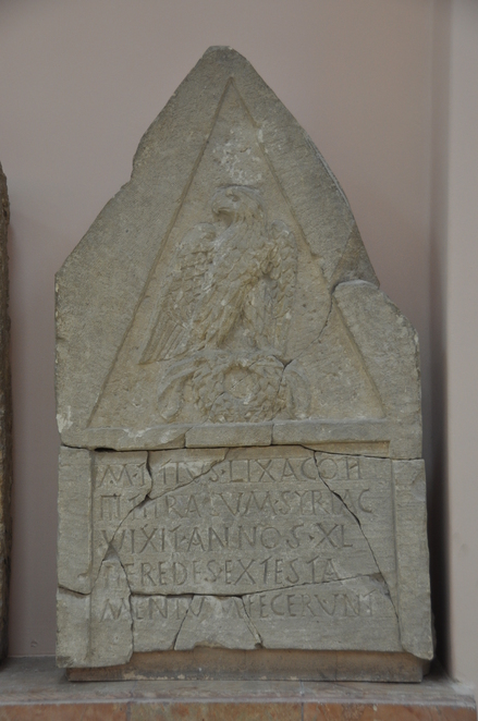 Aleppo, Statue of a sitting man with Greek inscription