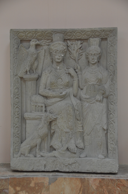 Aleppo, Relief showing a sitting and a standing women, with an eagle, a dog and a branche