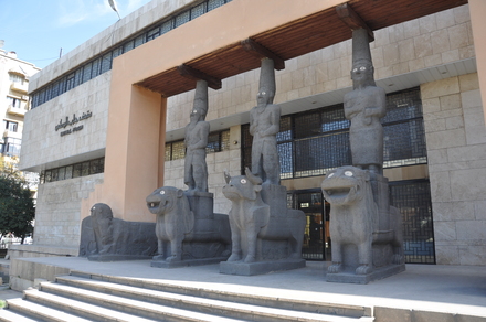 Tell Halaf, The divine triad, one god standing on a lion and one god standing on a bull, supporters of the portico of the temple-palace