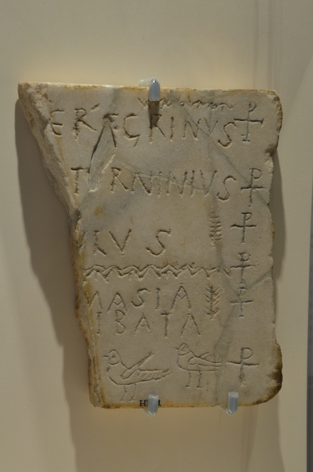 Carthage, Christian tombstone of Peregrinus with inscription and birds