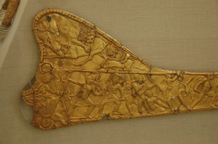 Scabbard with scenes from fights between animals and humans