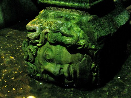 Medusa as a base of the column in Basilica Cistern