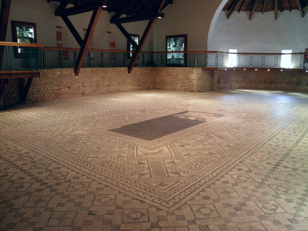 Mosaic in-situ (232 sq.m) of one of the basilica rooms, Roman Grand (Andesina)