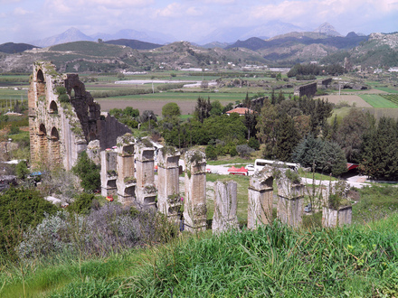 The well-preserved remains of the inverted siphon of the Roman aqueduct of Aspendos