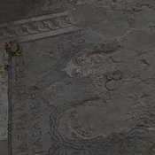 Aquatic deities on a mosaic from the baths at Garni; inscription