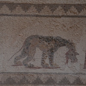 Nea Paphos, House of Dionysus, Room 10 with mosaic presenting a dog before a portico