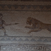 Nea Paphos, House of Dionysus, Room 10 with mosaic presenting gladiator fighting a lion