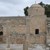 Nea Paphos, Chrysopolitissa, South facade of the church with columns of the basilica
