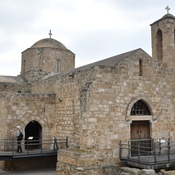 Nea Paphos, Chrysopolitissa, Front and north facade of the church with columns of the basilica